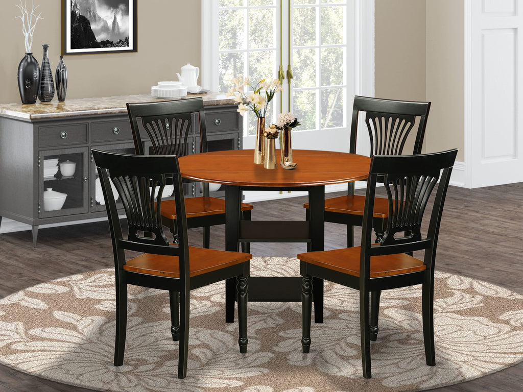 SUPL5-SU6-J 5-Piece Round Dining Set with Shelves & Chairs, 42 Black & Cherry Table