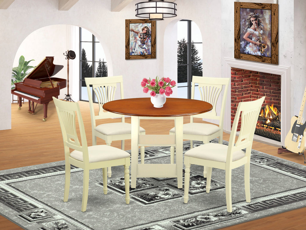 Dining Ensemble for 5 - SUPL5-6BT-3 42 Dropleaf Table with Chairs, Buttermilk & Cherry