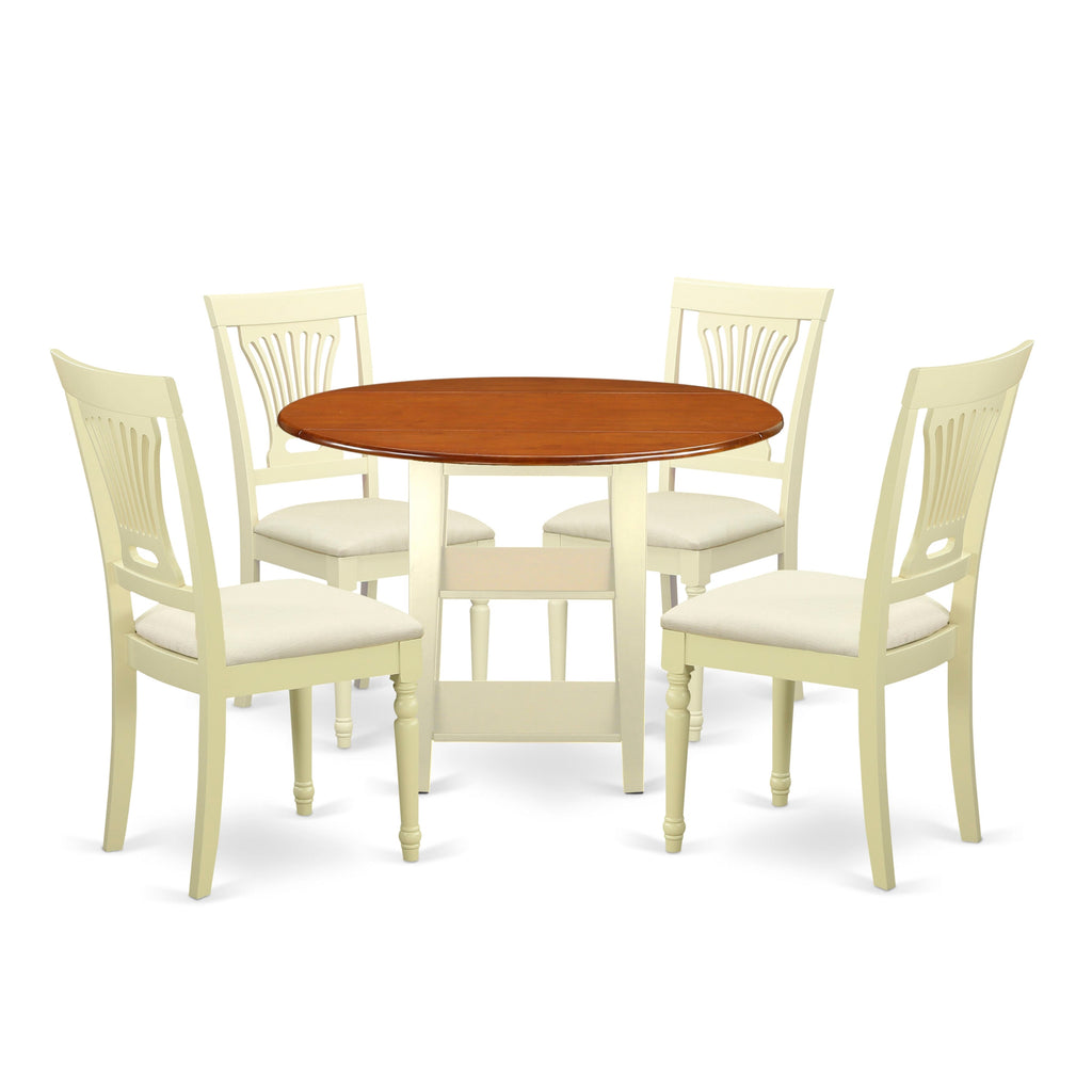 Dining Ensemble for 5 - SUPL5-6BT-3 42 Dropleaf Table with Chairs, Buttermilk & Cherry