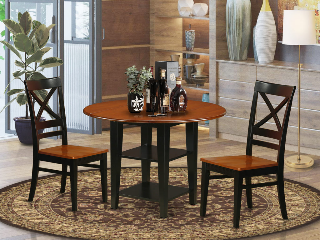 SUQU3-0F0-U 3 Piece Set - Dropleaf Dining Table & Chairs, 42 - Black/Cherry Combination