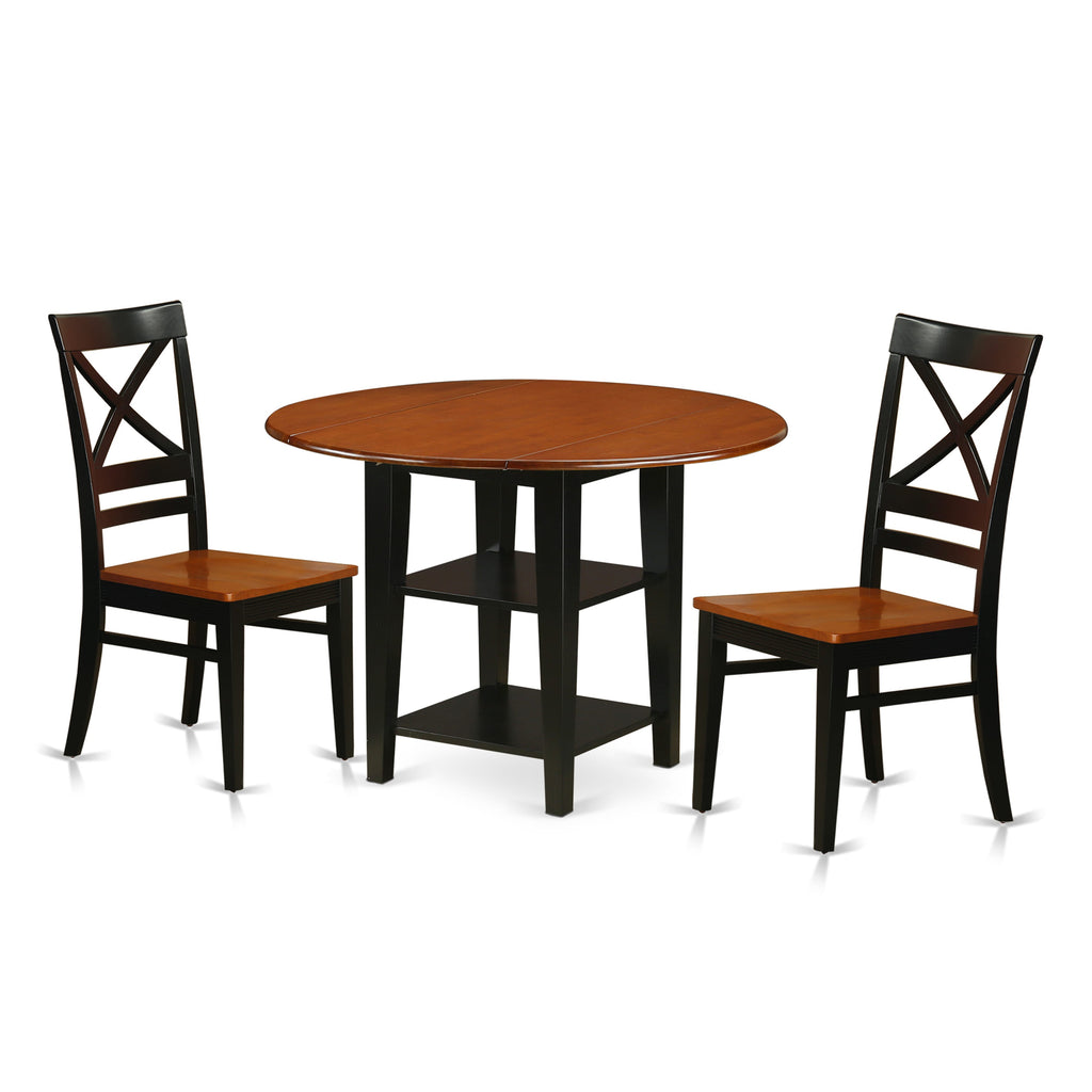 SUQU3-0F0-U 3 Piece Set - Dropleaf Dining Table & Chairs, 42 - Black/Cherry Combination