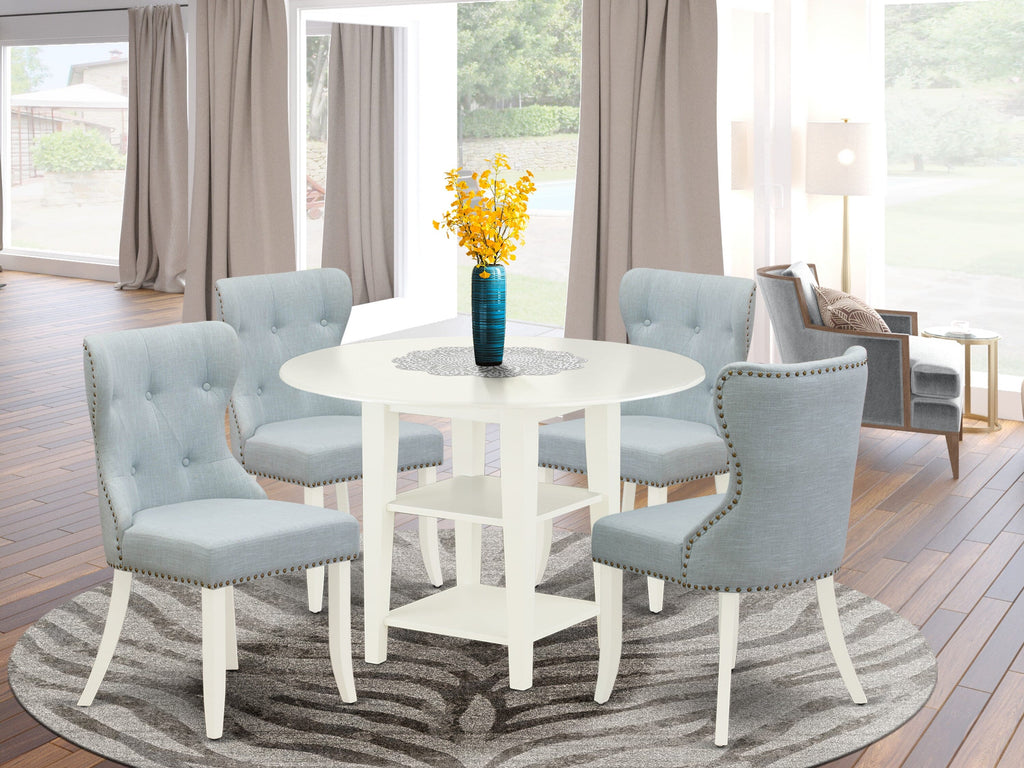 Transform Your Dining Space with SUSI5-IE4-09 Exquisite 5-Piece Set Dropleaf Table & Cozy Linen Chairs
