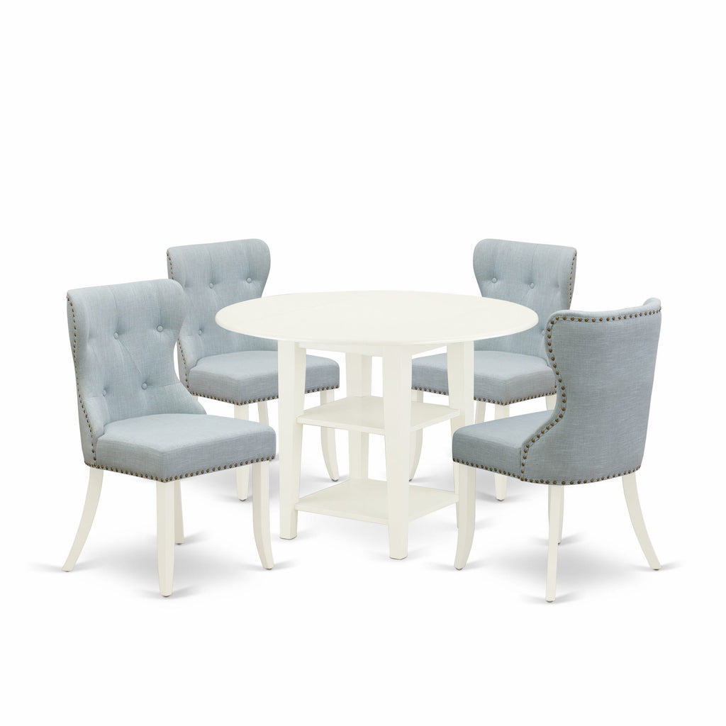 Transform Your Dining Space with SUSI5-IE4-09 Exquisite 5-Piece Set Dropleaf Table & Cozy Linen Chairs