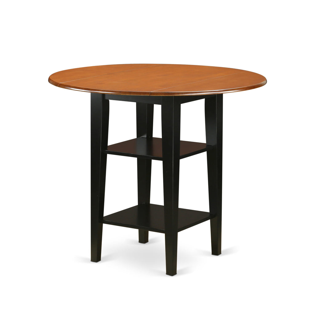 SUT-BNP-3 Stylish Sudbury Dining Table with Round Surface, Dropleaf & Shelves, 42-inch, Black Cherry