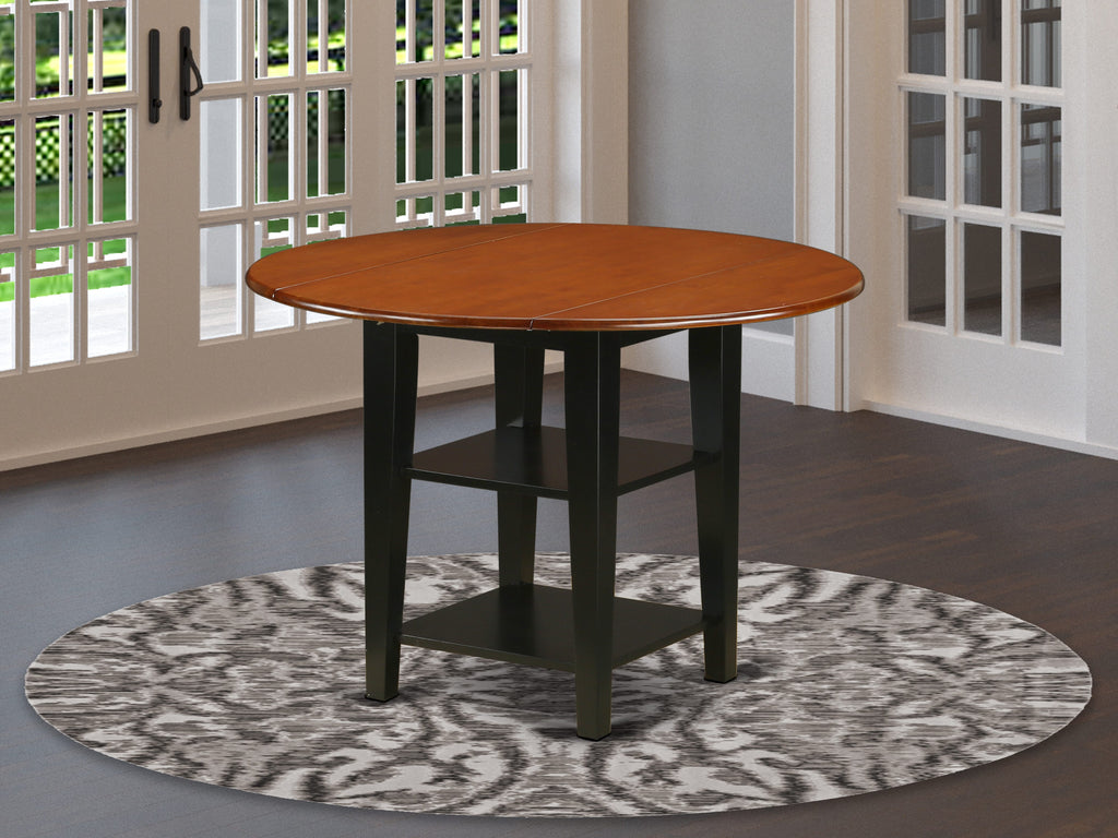 SUT-BIL-7 Round Dropleaf Dining Table with Duo Shelves, Black Cherry, 42 Inch