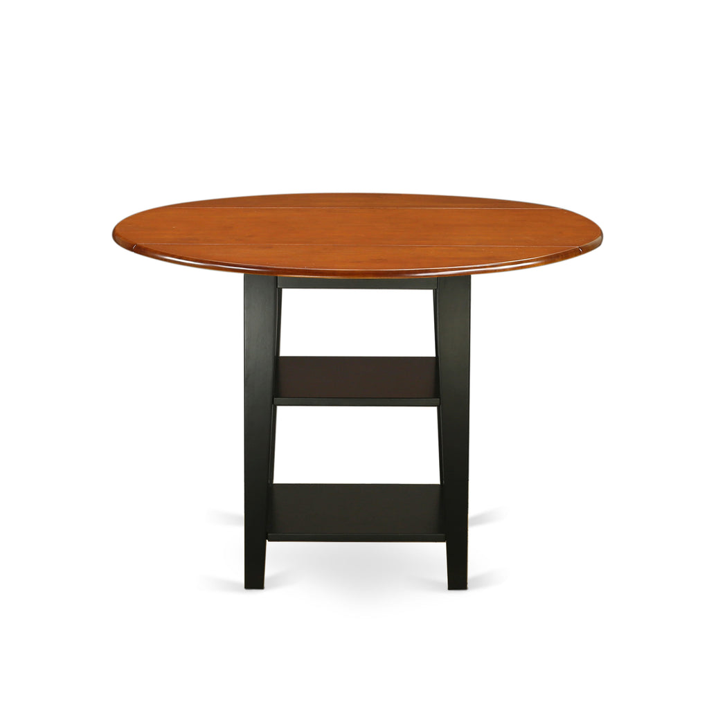 SUNI5-CP3-L4 5-Piece Round Dining Set with Dropleaf & Storage - Includes 4 Leatherette Chairs, 42 Black & Cherry Table