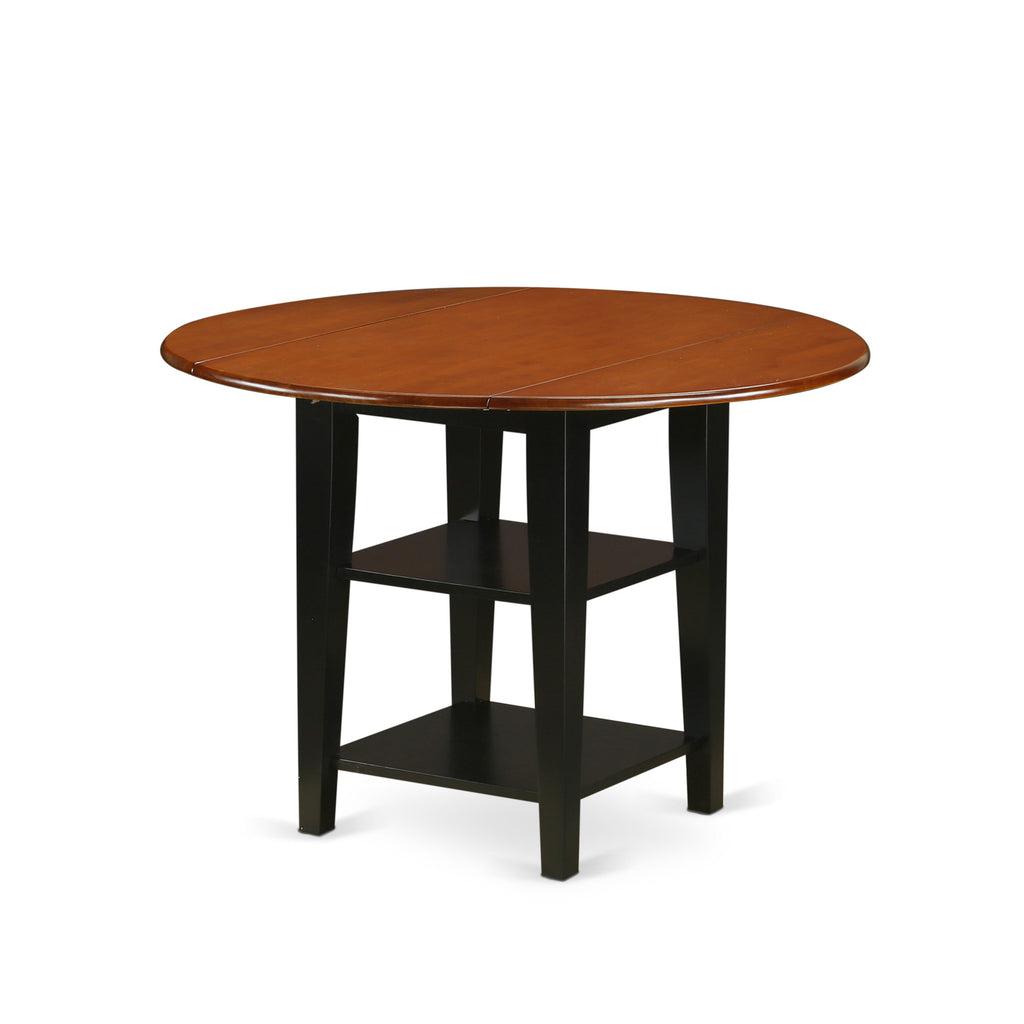 SUKE3-YRA-7T 3-Piece Dining Set Round Table & 2 Faux Leather Chairs in Elegant Black and Cherry