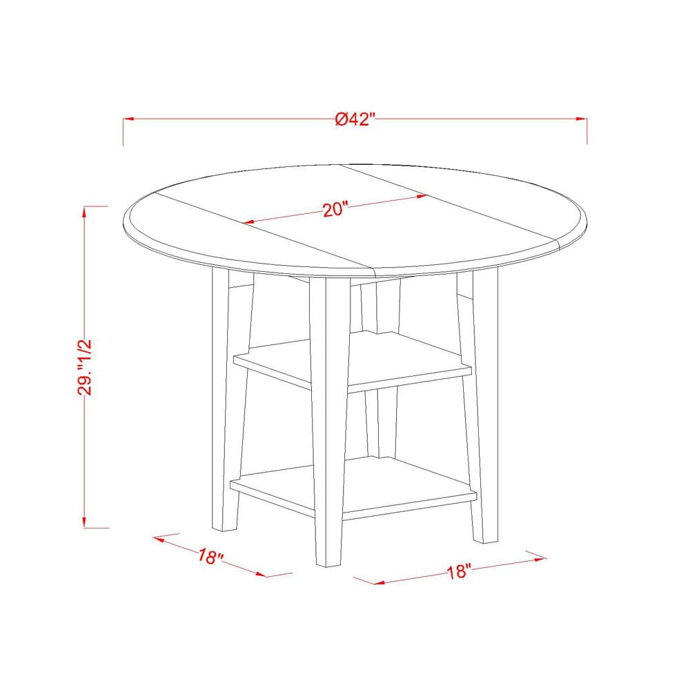 SUNI5-8XU-I 5-Piece Round Dining Set with Flexible Shelves and Wood Seats, Black & Cherry