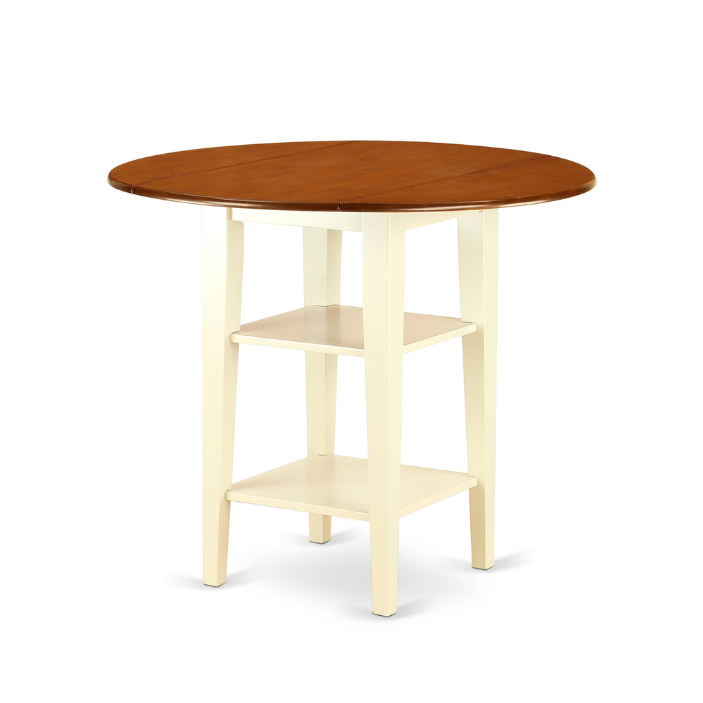 SUT-BP6-I Sudbury Dining Table with Dropleaf and Double Shelf in Buttermilk & Cherry, 42