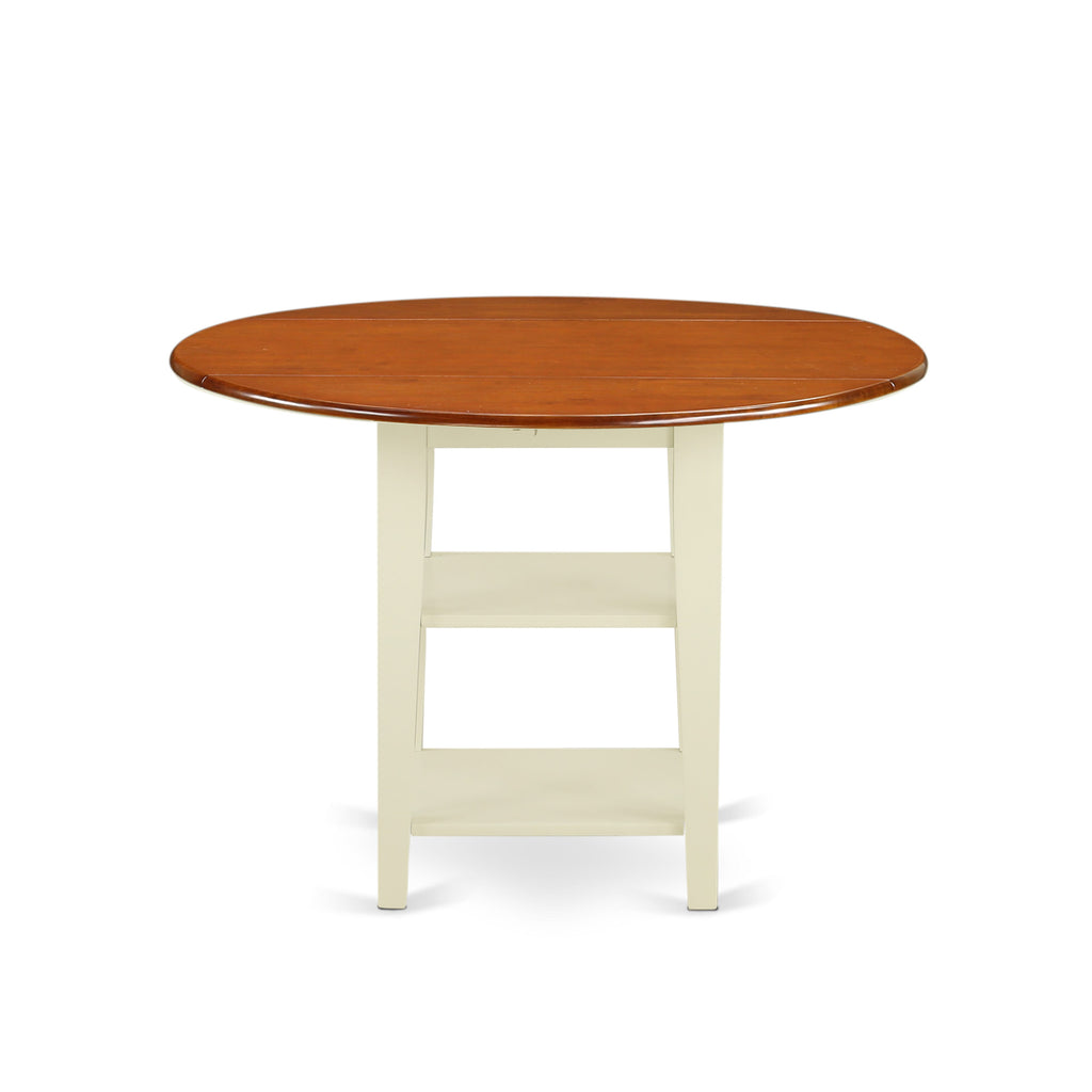 SUKE3-0T6-1 Compact Dining Ensemble with Round Table, Leaf Extender & Storage Shelves, Set of 3
