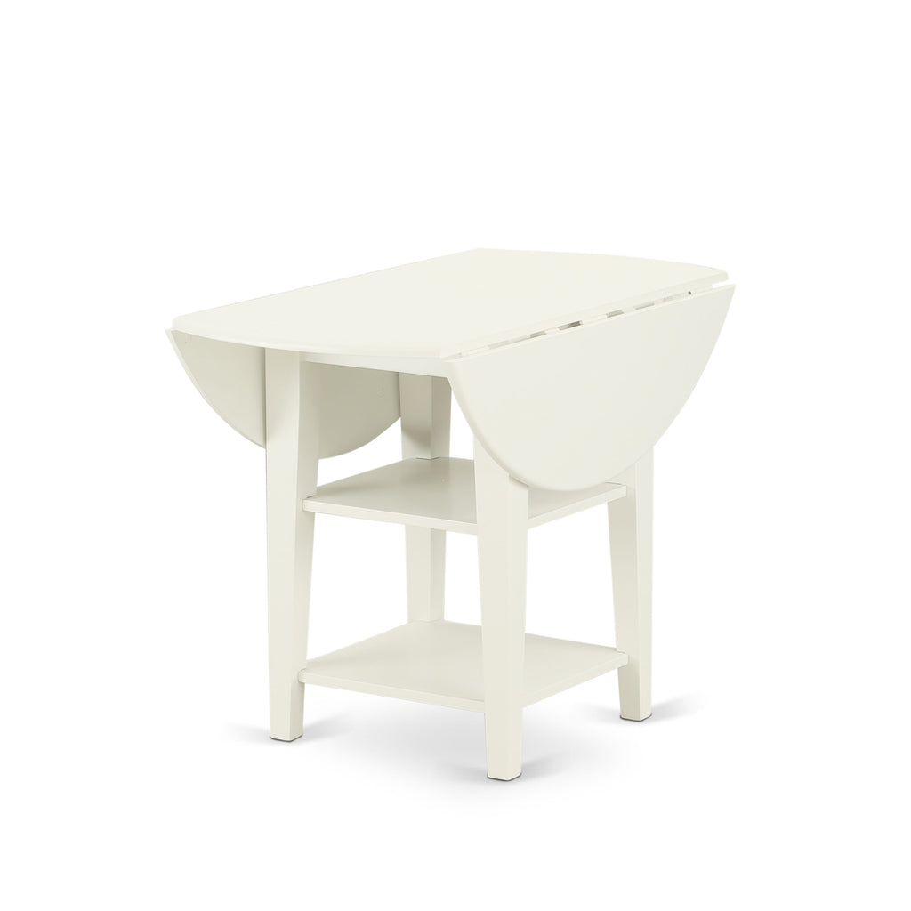 SUT-L8P-L Elegant Round Dining Table with Dual Shelves and Dropleaf, 42x42 Linen White Finish