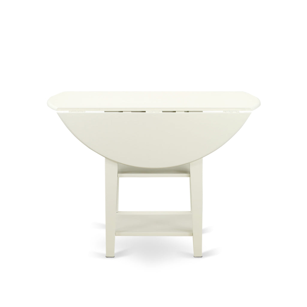 SUT-L8P-L Elegant Round Dining Table with Dual Shelves and Dropleaf, 42x42 Linen White Finish