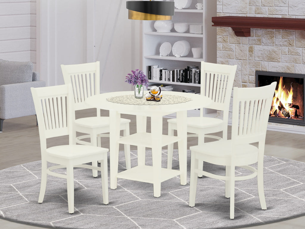 SUVA5-9FV-U Charming 5-Piece Dining Ensemble with Space-Saving Dropleaf Table & Chairs, 42x42 in, Elegant White Finish