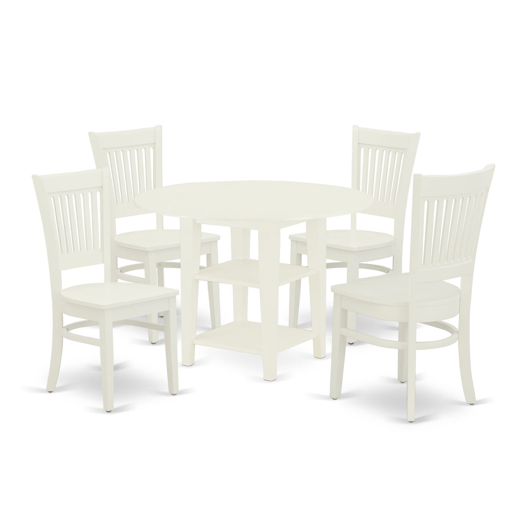 SUVA5-9FV-U Charming 5-Piece Dining Ensemble with Space-Saving Dropleaf Table & Chairs, 42x42 in, Elegant White Finish