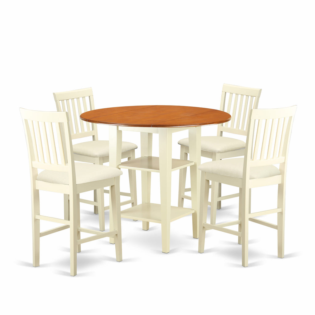 5-Piece Counter Height Bar Set with Drop Leaf Table & Upholstered Chairs -  SUVN59-SCW-E