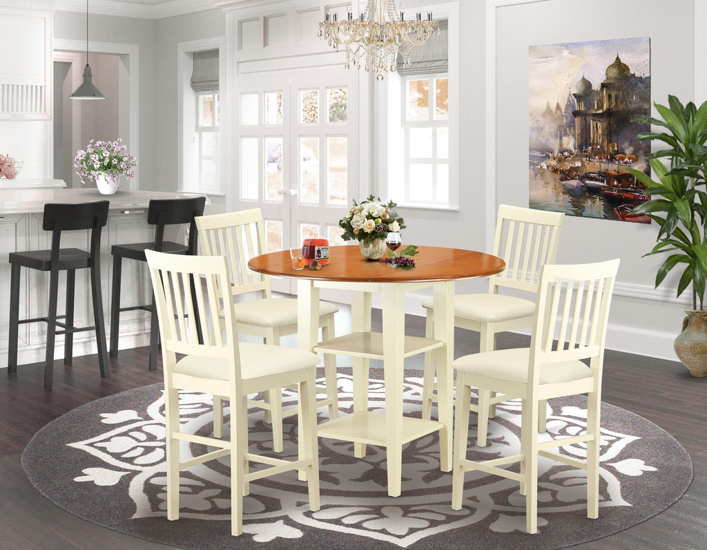 5-Piece Counter Height Bar Set with Drop Leaf Table & Upholstered Chairs -  SUVN59-SCW-E