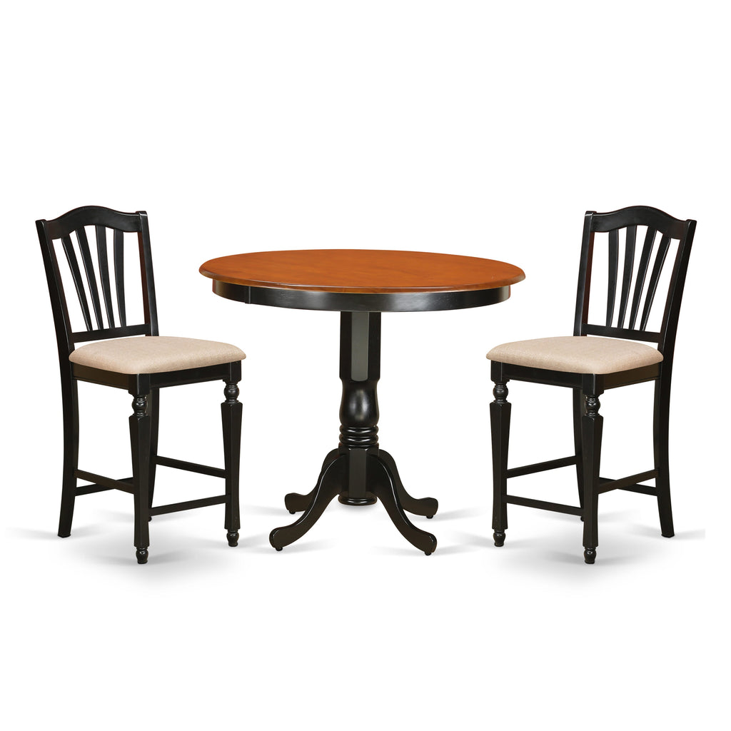 TRCH3-U15-X Compact 3-Piece Round Dining Set with Linen Seat Chairs for Cozy Kitchen Nooks, 42x42, Cherry/Black