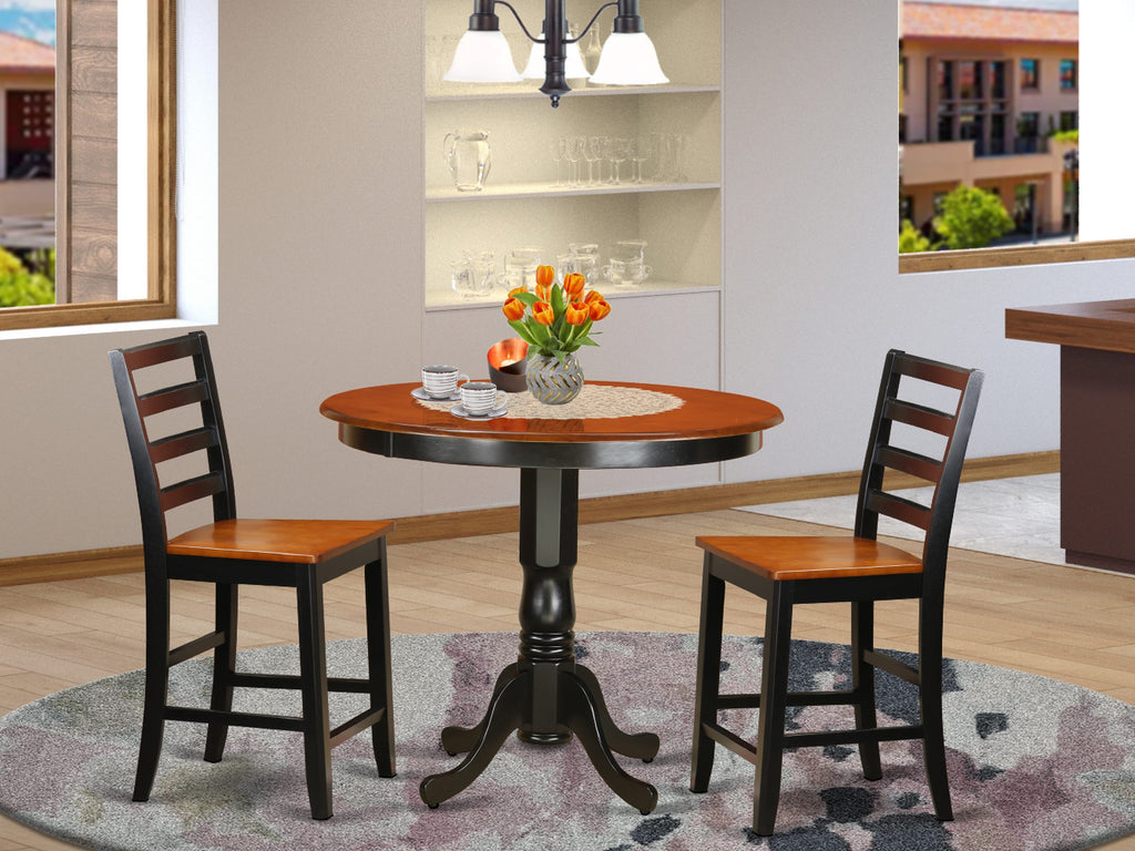 TRFA3-RXZ-K Compact 3-Piece Dining Set with Round Table & Two Wooden Chairs, Black & Cherry