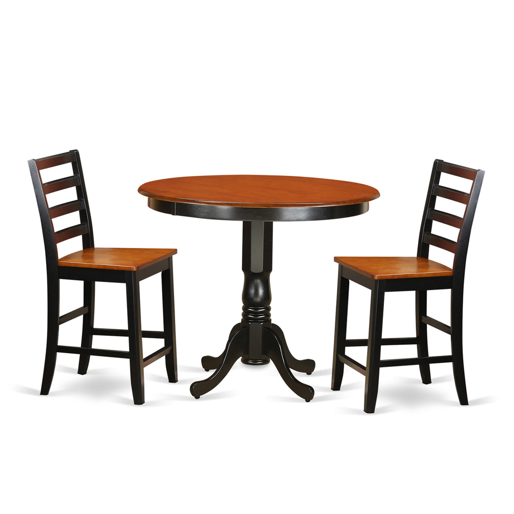 TRFA3-RXZ-K Compact 3-Piece Dining Set with Round Table & Two Wooden Chairs, Black & Cherry