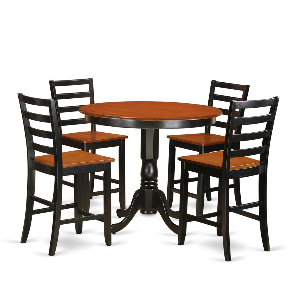 TRFA5-5MY-E Chic 5-Piece Bar Table Set With Round Table & 4 Elevated Chairs in Black Cherry, 42x42 In