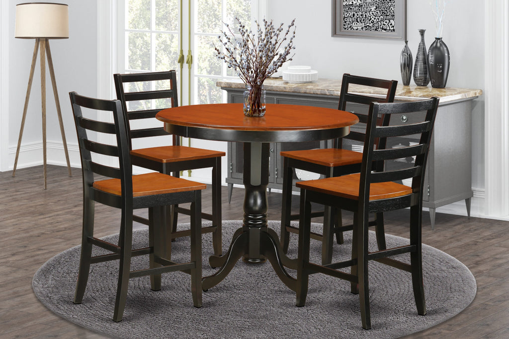 TRFA5-5MY-E Chic 5-Piece Bar Table Set With Round Table & 4 Elevated Chairs in Black Cherry, 42x42 In
