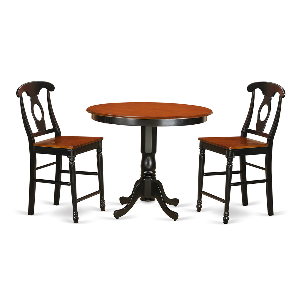 TRKE3-6TF-L 3-Piece Round Counter Dining Set with Black & Cherry Table and 2 Chairs, 42