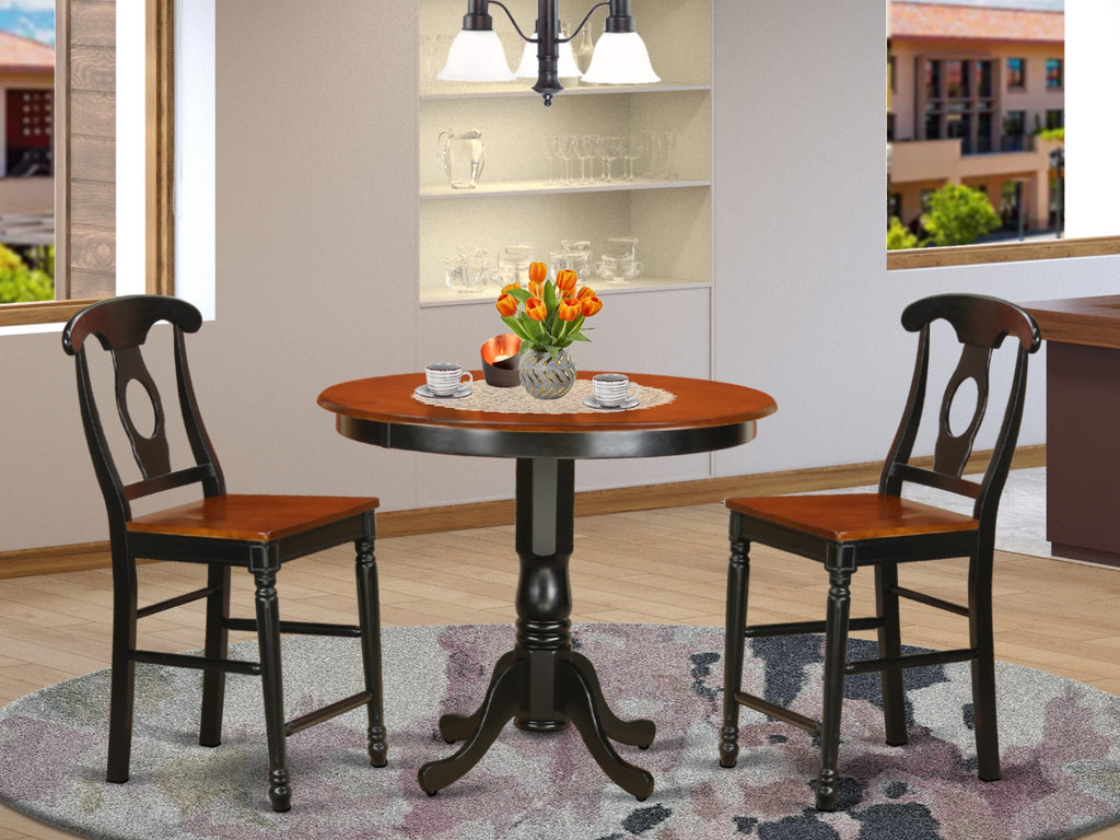 TRKE3-6TF-L 3-Piece Round Counter Dining Set with Black & Cherry Table and 2 Chairs, 42