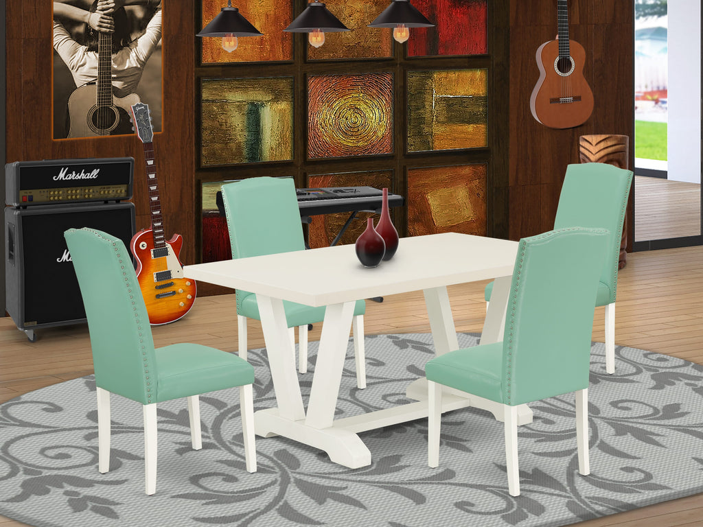 V026E68EV-0 5-Piece Dining Ensemble with V-Leg Table & 4 Faux Leather Chairs, 36x60, Multicolored