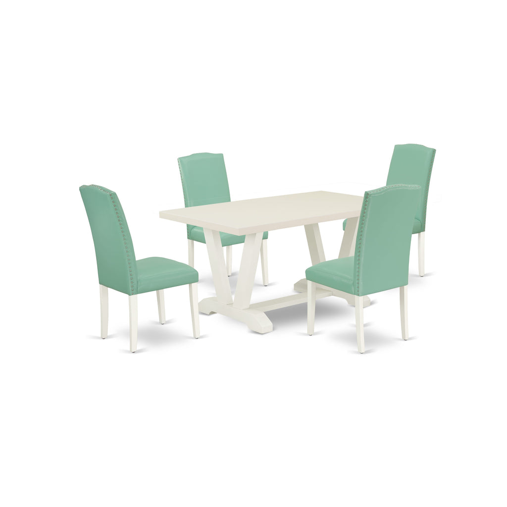 V026E68EV-0 5-Piece Dining Ensemble with V-Leg Table & 4 Faux Leather Chairs, 36x60, Multicolored