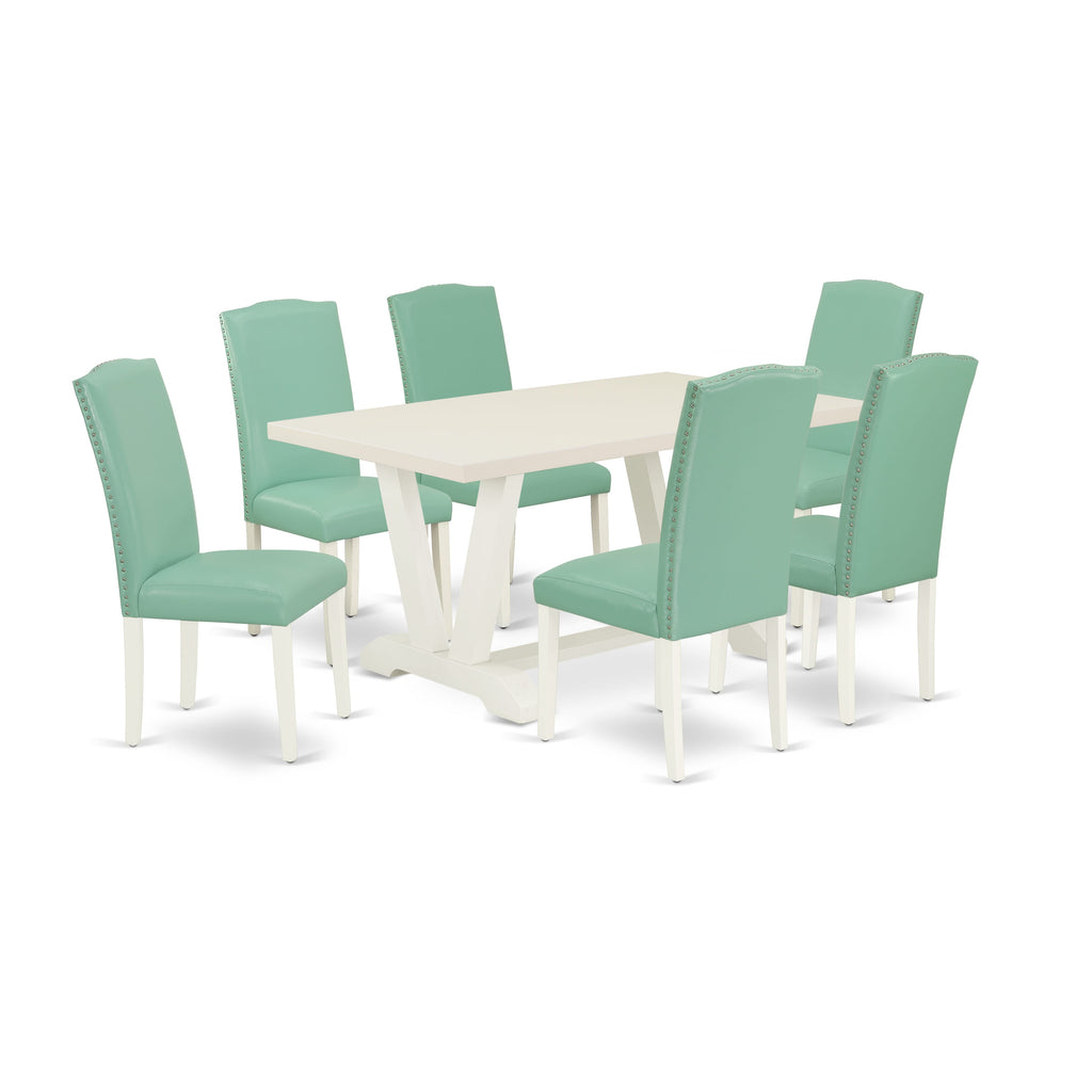 V026E41TE-M 7Pc Dining Ensemble Featuring Rectangular 36x60 Table and 6 Elegant Dining Chairs in White Finish