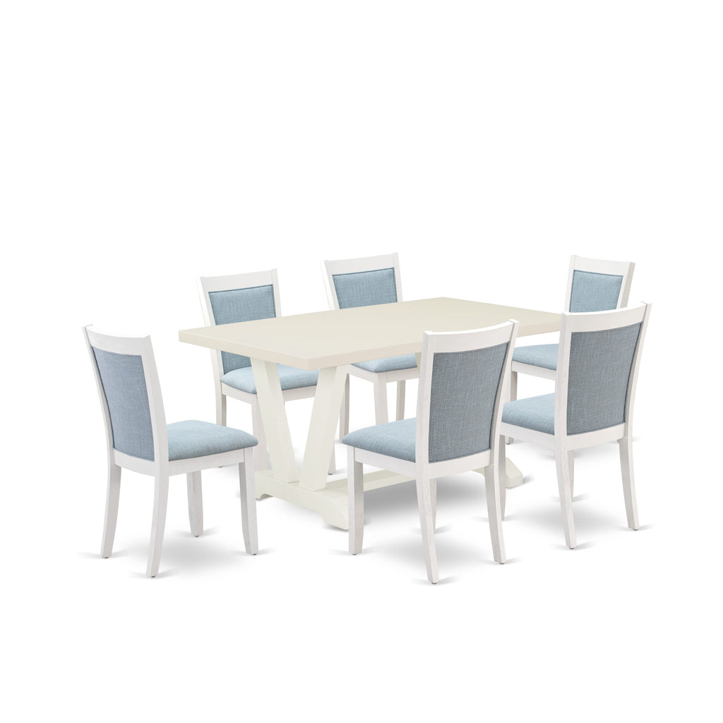 V026M4M7K-O Dining Set with Rectangular Table and Baby Blue Chairs, 7 Piece, 36x60 Inches, Multi-Color Elegance