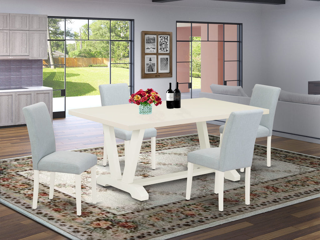 V027AIL9L-D 5 Pc Rectangular Dining Set with V-Leg Table & 4 Blue Upholstered Chairs, 40x72 Multi-Colored