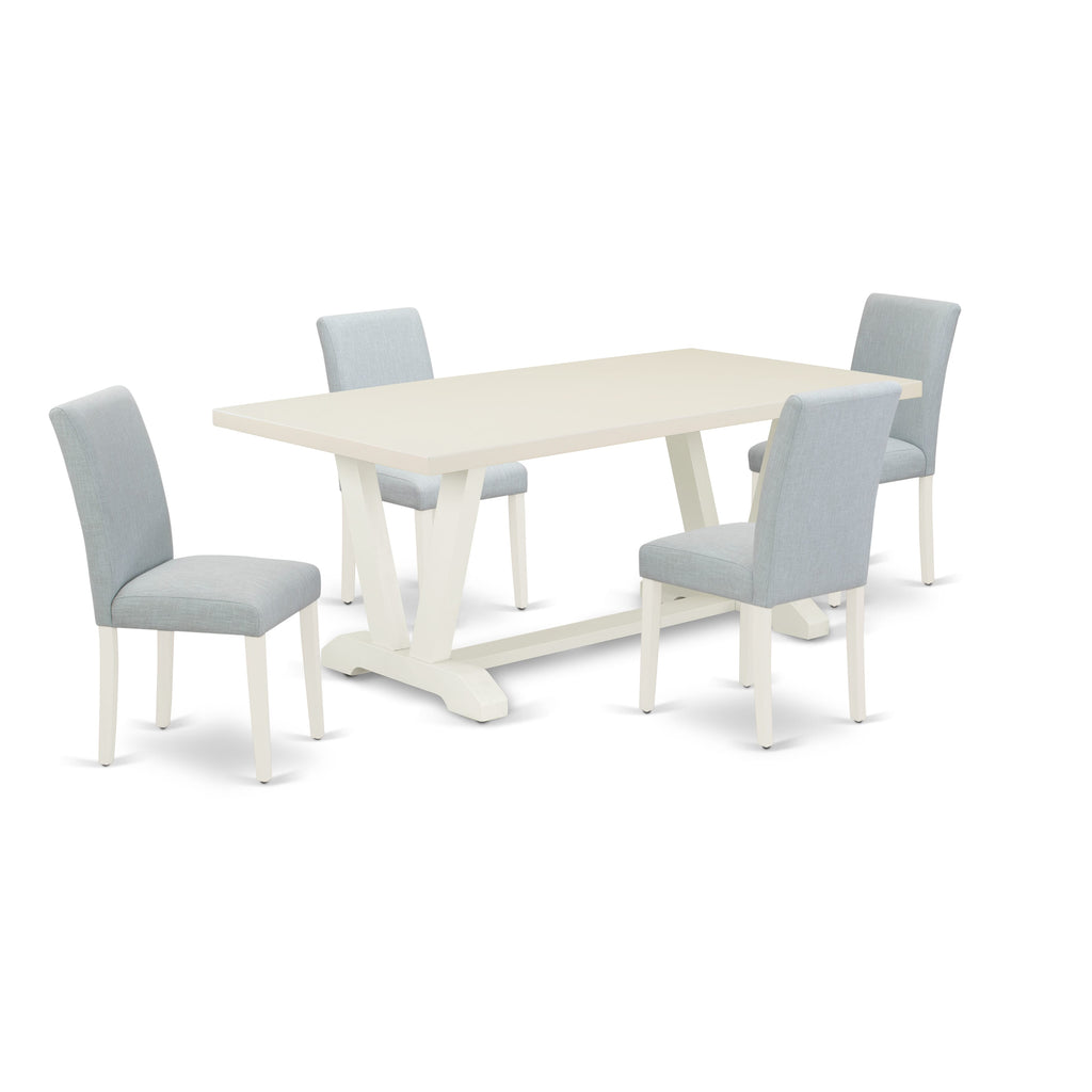 V027AIL9L-D 5 Pc Rectangular Dining Set with V-Leg Table & 4 Blue Upholstered Chairs, 40x72 Multi-Colored