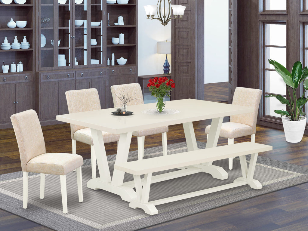 6 Piece V027ARJOG-2 Dining Set with Wood Table, Parson Chairs, and Bench, Multi-Color
