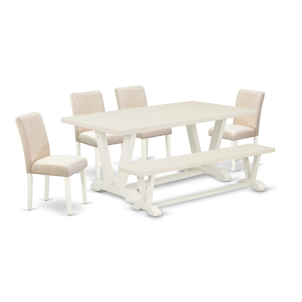 6 Piece V027ARJOG-2 Dining Set with Wood Table, Parson Chairs, and Bench, Multi-Color