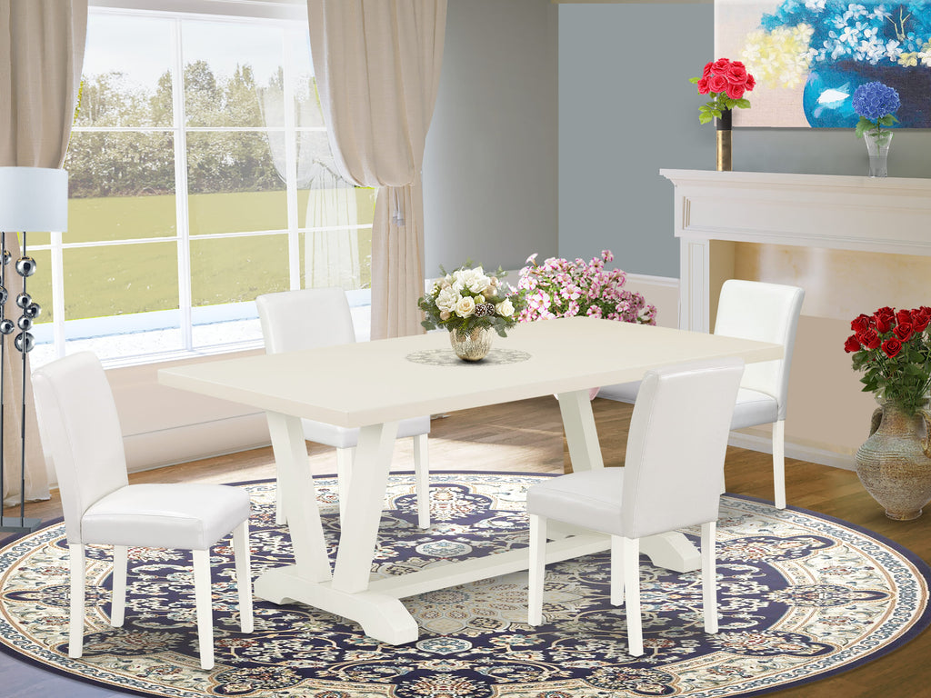 V027A7J32-P 5-Piece Modern Dining Ensemble - Rectangle Table and Upholstered Chairs, Multi-Tone
