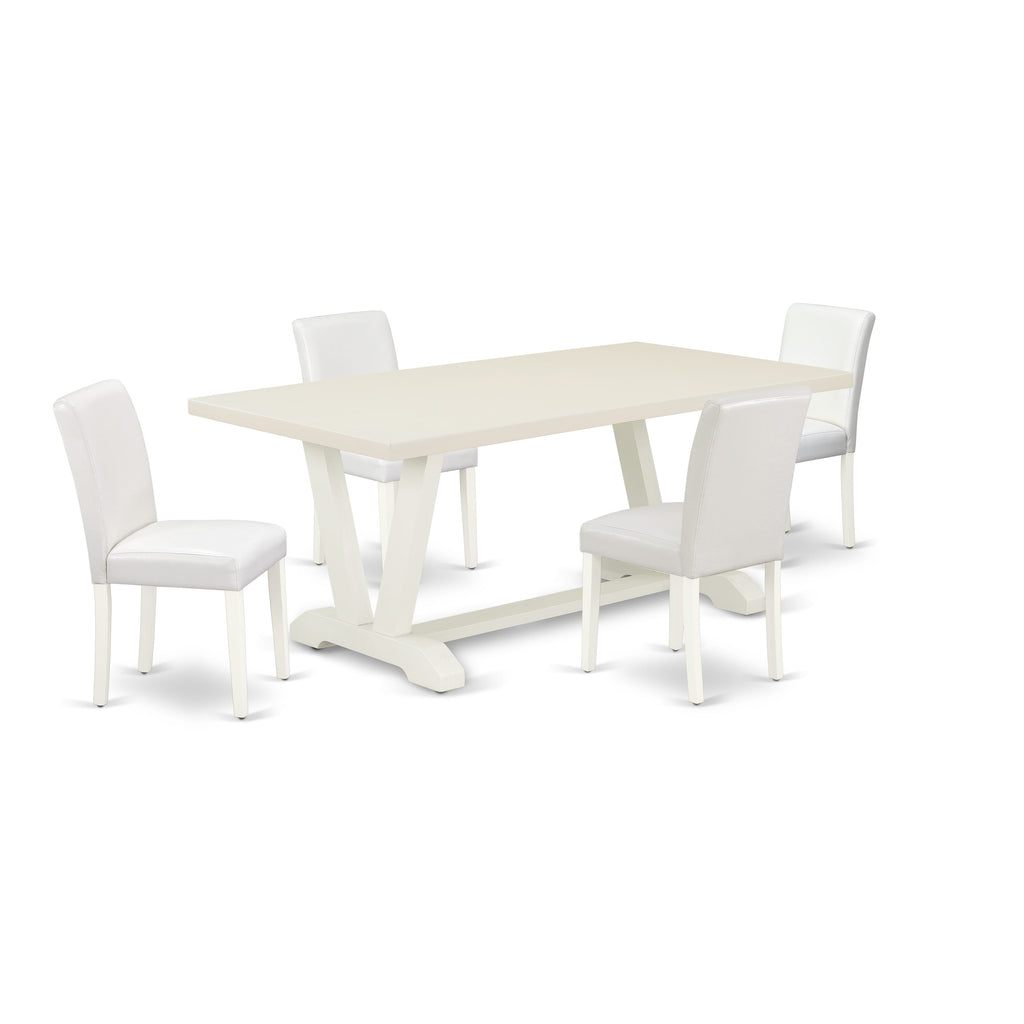 V027A7J32-P 5-Piece Modern Dining Ensemble - Rectangle Table and Upholstered Chairs, Multi-Tone