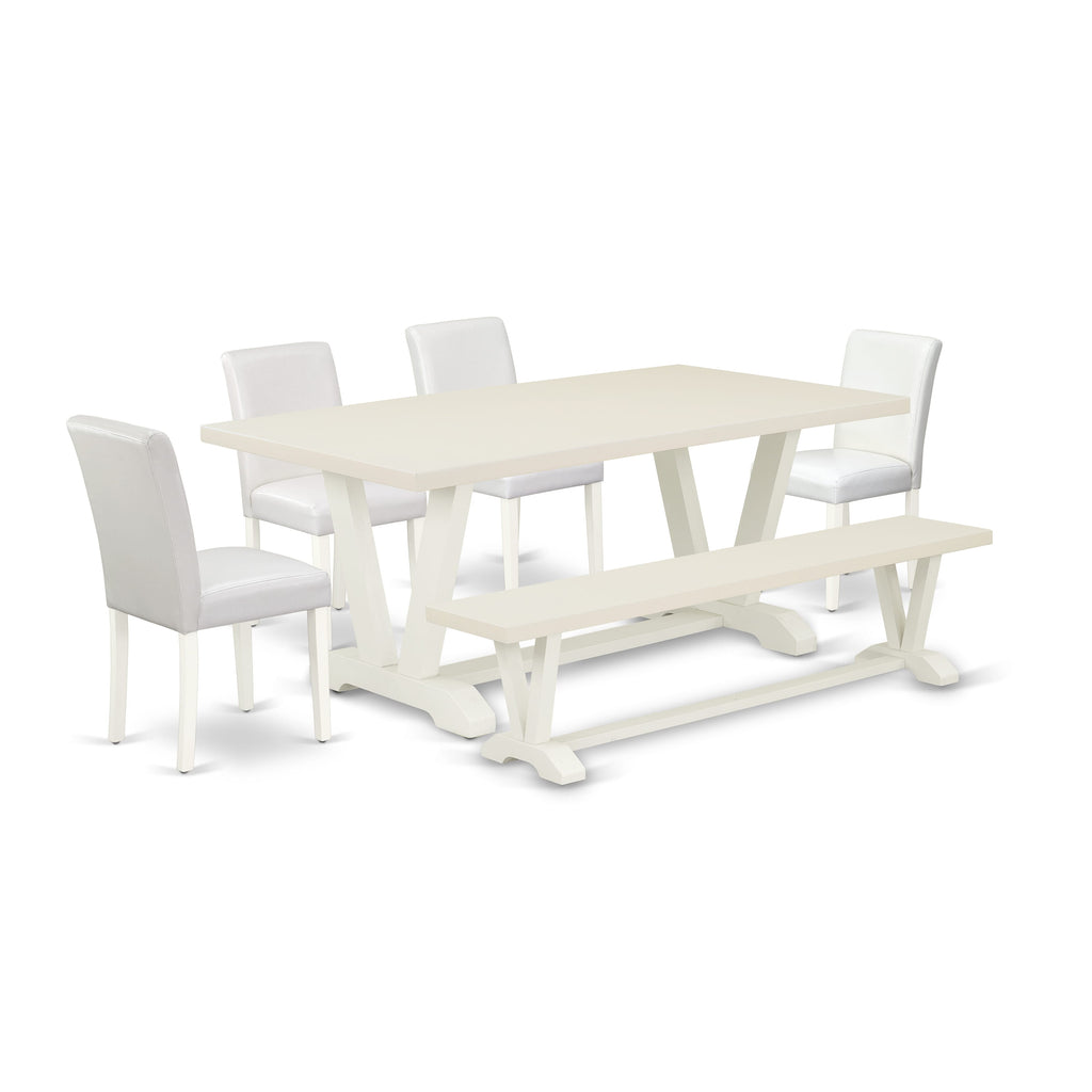 V027A50WR-C Dining Set 6-Piece Ensemble with Rectangle Table, Bench, White Chairs (40x72)