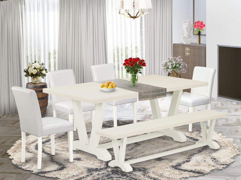 V027A50WR-C Dining Set 6-Piece Ensemble with Rectangle Table, Bench, White Chairs (40x72)