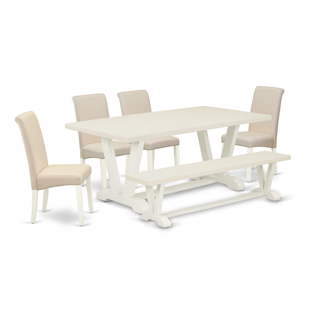 V027B89RE-Y Multi-Color 6-Piece Dining Ensemble with Parson Chairs & V-Leg Table