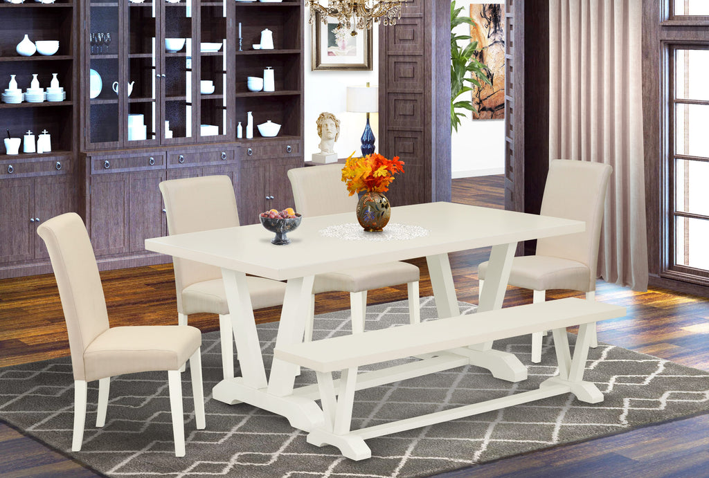 V027B89RE-Y Multi-Color 6-Piece Dining Ensemble with Parson Chairs & V-Leg Table