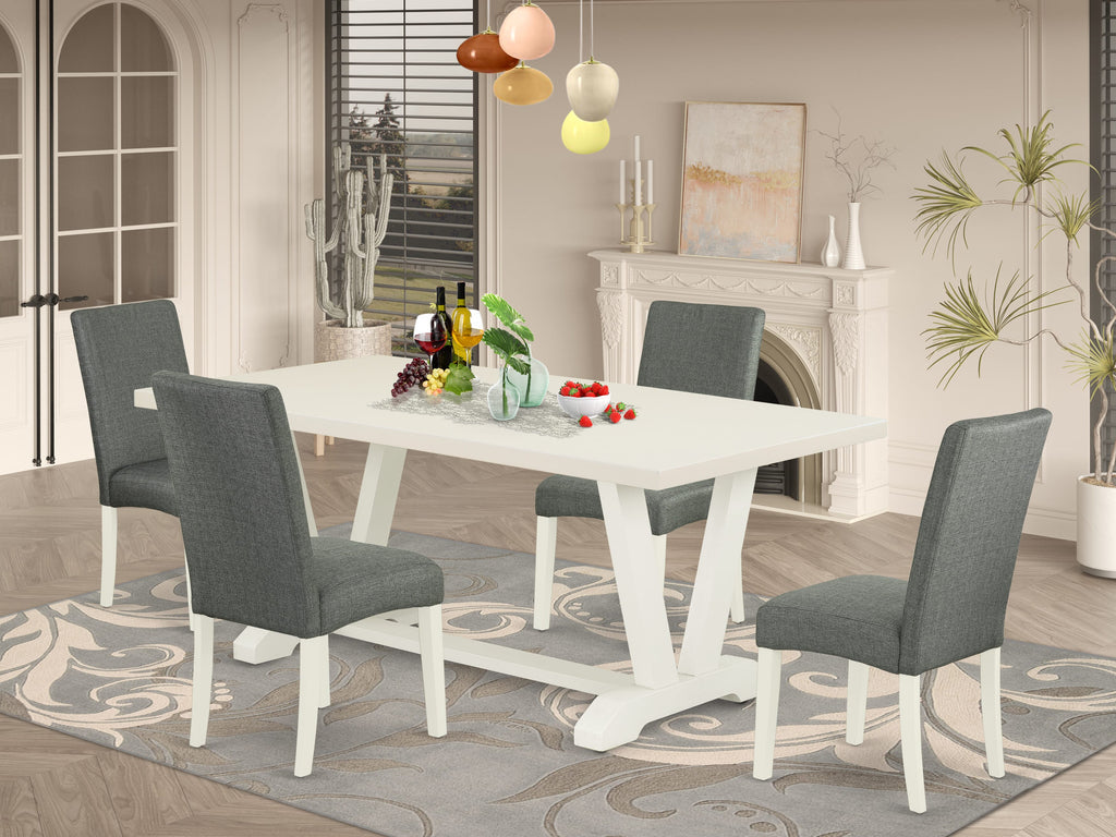 V027DWFIB-I 5-Piece Dining Ensemble with V-Leg Table & 4 Gray Fabric Chairs, 40x72 Multi-Color Set