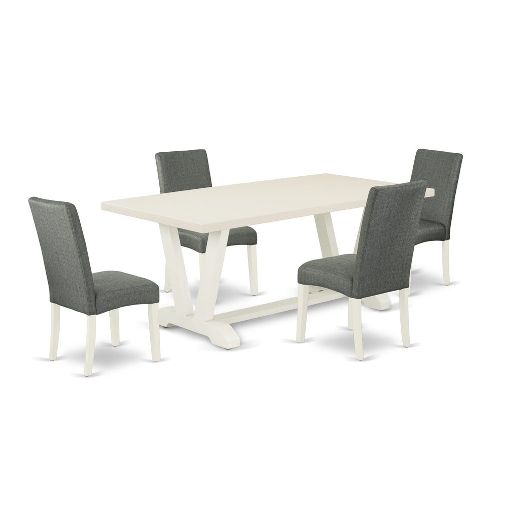 V027DWFIB-I 5-Piece Dining Ensemble with V-Leg Table & 4 Gray Fabric Chairs, 40x72 Multi-Color Set