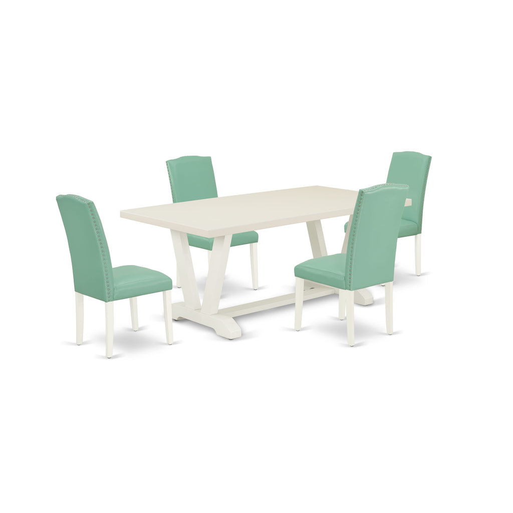 V027E170U-7 Rectangle Dining Set with V-Legs & 4 Faux Leather Chairs, Multi-Color, 40x72
