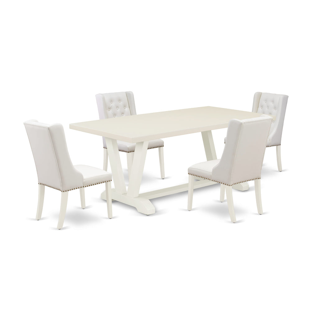 V027FLI7G-X Modern 5-Piece Rectangle Dining Set with V-Legs and Light Grey Faux Leather Chairs, Multi-Color 40x72 Inch