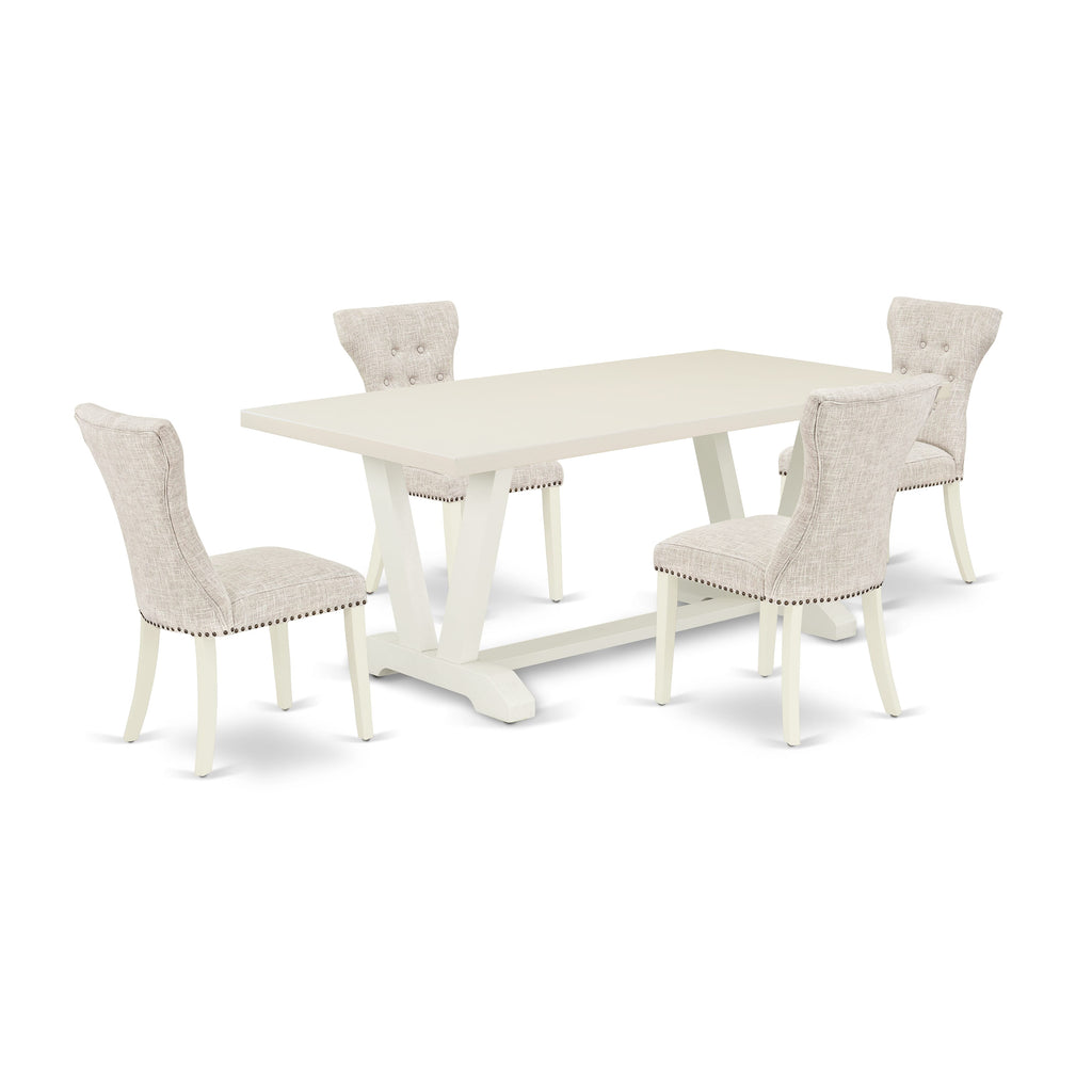 V027GEA5Y-Q 5-Piece Dining Collection with Rectangle Table, V-Leg Design & Upholstered Chairs, Multi-Color 40x72