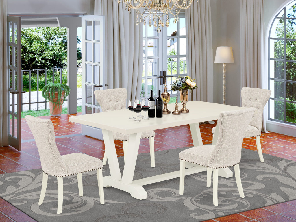 V027GEA5Y-Q 5-Piece Dining Collection with Rectangle Table, V-Leg Design & Upholstered Chairs, Multi-Color 40x72