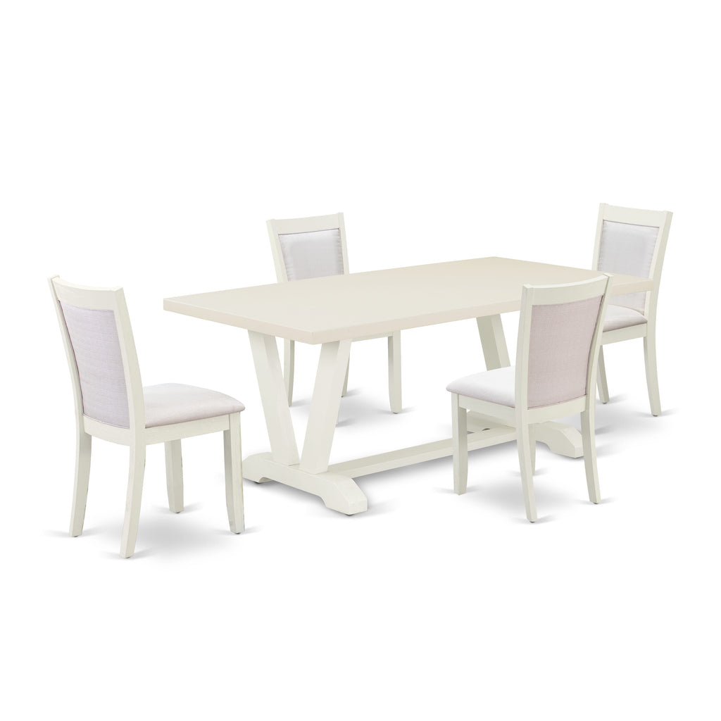 V027MPQPC-E Rustic 5-Piece Dining Set with V-Leg Table & Cream Parsons Chairs, Multi-Hued, 40x72