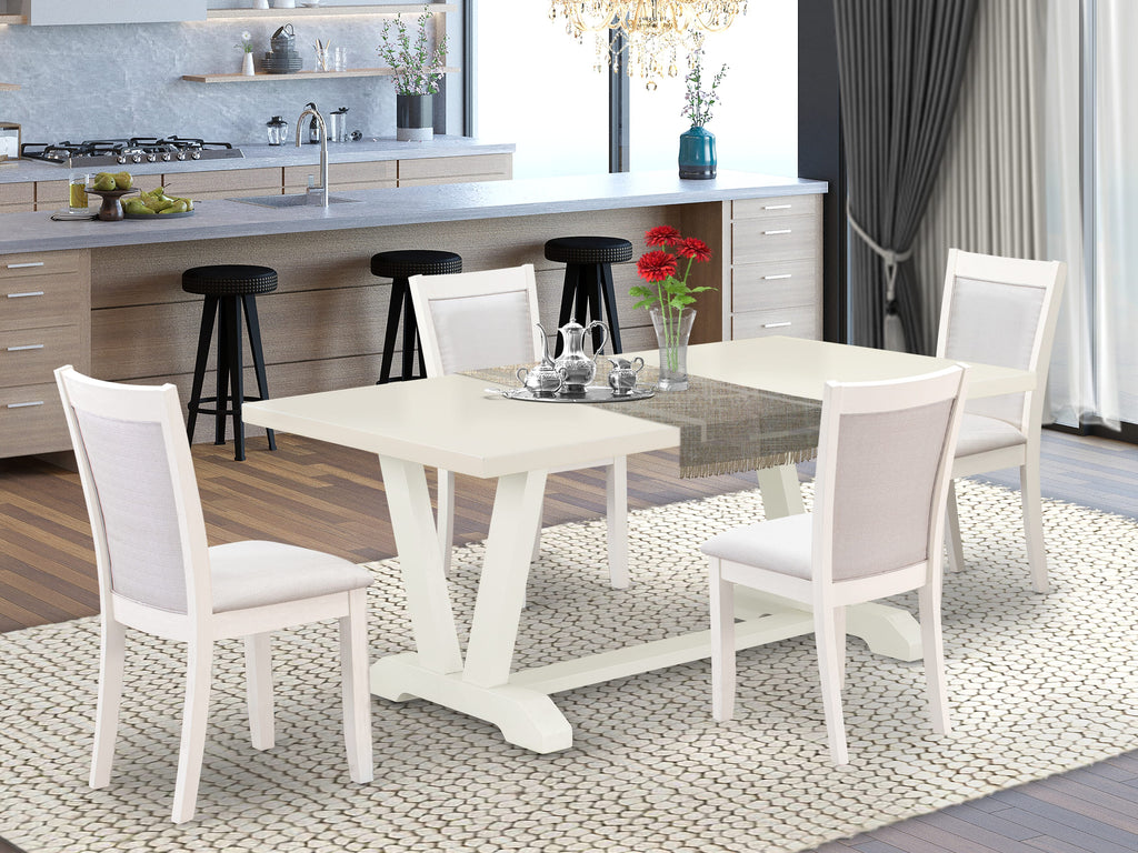 V027MPQPC-E Rustic 5-Piece Dining Set with V-Leg Table & Cream Parsons Chairs, Multi-Hued, 40x72