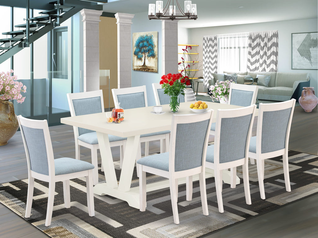 V027M9QFZ-U Elegant Dining Experience 9-Piece Set with Rectangle Table and 8 Charming Blue Parsons Chairs, 40x72